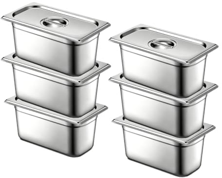 QYDMIN 6 Stück GN 1/3 Behälter, 32.5 x 17.5 x 15 cm Edelstahl Behälter mit Deckel, Gastro Behälter für Torten, Speisen, Hotelpfanne Tisch Food Pan