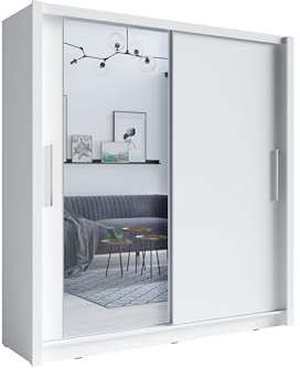 Masseno Schwebetürenschrank VARO 150/205/60 cm Kleiderschrank mit Schubladen Schlafzimmer Schiebetürenschrank 3-türig mit Spiegel Kaschmir + Gold