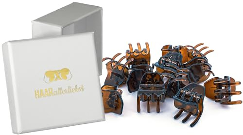 HAARallerliebst Haarklammer Klein Set 12 Stück – Haarspange Klein – Haarspangen Frauen Braun – Kleine Haarklammern – Haarklemmen Damen – Mini Haarklammern