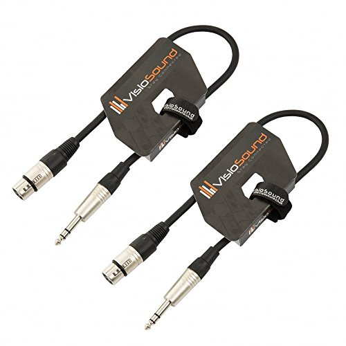 Female XLR 6.35mm Stereo TRS Jack Lead Audio Cable 2 Pack 0.5m Black/Black | 2 x Noiseless OFC Balanced Signal, Audio, Patch Cable / 4 Colours
