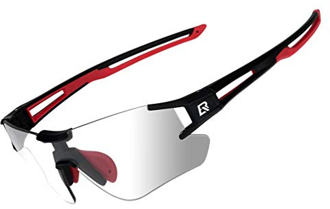 RockBros Cycling Sunglasses Photochromic Bike Glasses for Men Women Sports Goggles UV Protection, Black Red, regular
