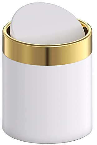 JILLICK Mini Trash Can with Lid, Metal Small Tiny Mini Trash Bin Can, Mini Countertop Trash Cans for Desk Car Office Kitchen, Swing Top Trash Bin 1.5 L/0.40 Gal (White)