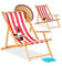 Relaxdays Liegestuhl im 2er Set, Strandliegestuhl mit Getränkehalter Ø 10 cm, Bambus, für Balkon & Garten, klappbar, rot