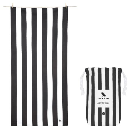 Dock & Bay Strandhandtuch - Schnell trocknende Mikrofaser, ohne Sand - Kompakt, Leicht - 100% recycelt - Inklusive Beutel - Cabana - Kamari Charcoal, Extra Large (200x90cm, 78x35)