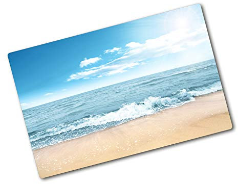 Tagliere in Vetro Protezione 80x52 cm Rettangolare con Stampe Resistente al Calore con Piedini Antiscivolo Antigraffio Durevole e Igienico da Cucina Facile da Pulire - Spiaggia