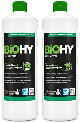 BiOHY Spülmittel (2 x 1 liter) | Bio Geschirrspülmittel ohne schädliche Chemikalien | Flüssiger Fettlöser für frischen Glanz | ideal für Spülmittelspender | biologisch abbaubar