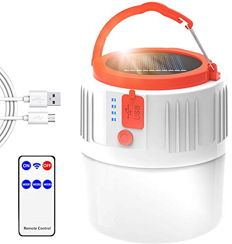 LETOUR Solar Camping Lights, 2200mAh 2000lumens Camping Lantern Tent Light 5 Modes with Remote Control, USB Rechargeable Portable Light Power Bank Hanging Light for Hiking Camping Outdoor Emergency