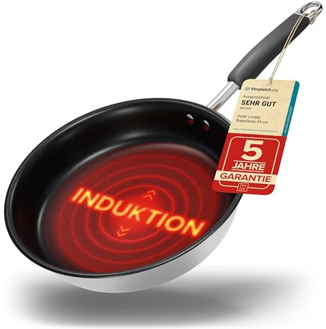 Bratpfanne 24 cm Induktion mit TEST SEHR GUT und 5 JAHREN GARANTIE - Antihaft Beschichtete Pfanne 24 cm Induktion - Induktionspfanne Spülmaschinen- und Ofenfest - Pfanne Induktion 24cm - Pfannen