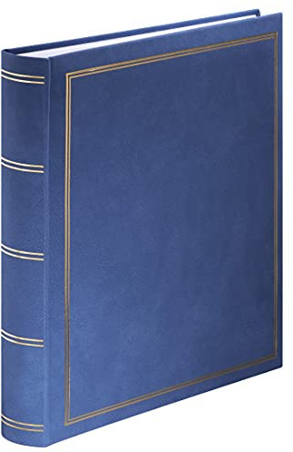 Hama Super-Jumbo Fotoalbum London 34x35 cm (Fotobuch mit 80 weißen Seiten, Album für 480 Fotos zum Selbstgestalten und Einkleben, Photoalbum mit Pergamin-Trennblättern) blau