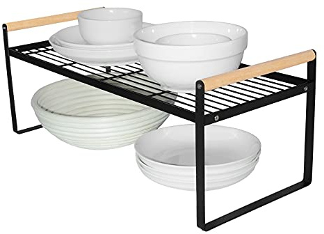 Thrarise Küchenregal Organizer, Gewürzregale, Eisen und Holzgriff, geeignet für Zuhause,Küche und küchenschrank organizer, schwarz (53x21x20)
