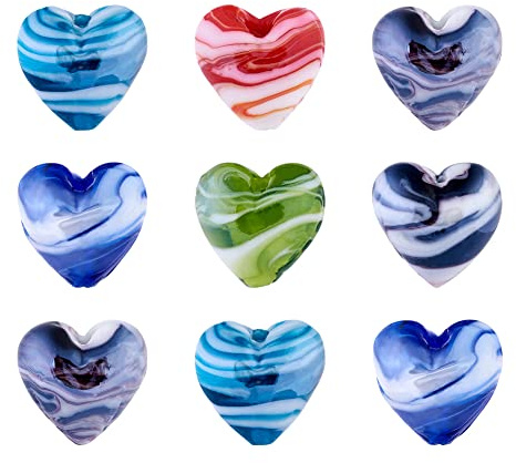 Cheriswelry 20 Stück Lampwork Herz Perlen 20 mm Handgemachte Perlglanz Glas lose Perlen Abstandshalter Charms für Schmuck Halsketten Herstellung