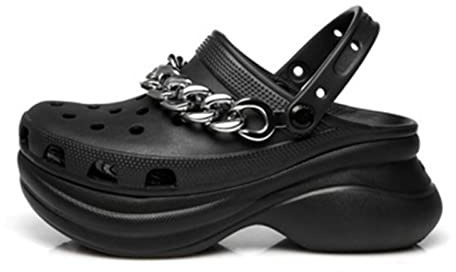 XKUN Pantofole Donna Summer Donne Pantofole da Giardino Scarpe da Giardino Cunei Spiaggia Sandali Tacchi Girls Flip Flops Piattaforma Chain Zoccoli per Le Donne Scarpa-Black,39