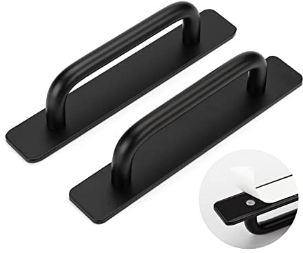LONTAN 2 Stück Griff Selbstklebend Balkontürgriff Außen Schwarz Griffe für Küchenschränke Kleben Schrankgriffe Selbstklebend Möbelgriffe Küchengriffe Aluminium Türgriff Kleben (Länge:148mm)