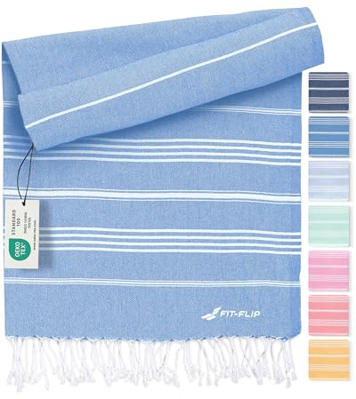 Fit-Flip Telo hammam – asciugamano mare cotone antisabbia XXL – asciugatura rapida - teli sauna fouta, asciugamani spiaggia ideale come sarong e per doccia – Blu – 100x200cm Sultan