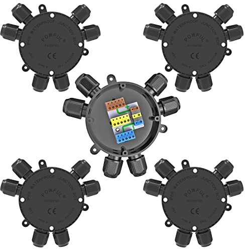 Abzweigdose Verteilerdose Außen Wasserdicht Erbindungsdose POWFUL Junction Box Drahtkern Ø0,6-2mm 32A Kabeldurchmesser Ø4mm-9mm 2-6Wege Großer Platz Schnelle Installation ohne Werkzeug (5 Pack)