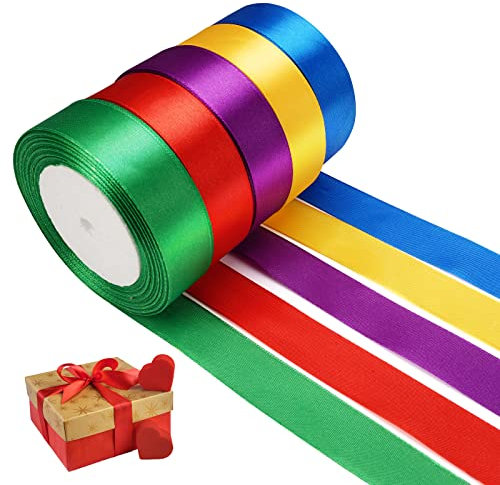 5 Rollen Geschenkbänder Breit -125Mx25mm,Satinband Bunt Seidenband Geschenkband,Geschenk Band zum Verpacken von Geschenken, Blumen, Kunsthandwerk und Festlichen Dekorationen（25M/pro Volumen）
