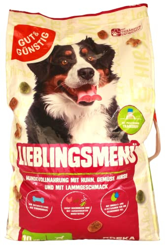 Gut & Günstig Lieblingsmenü Hundevollnahrung mit Huhn, Gemüse, Hirse und Lammgeschmack, 2er Pack (2 x 10 kg)