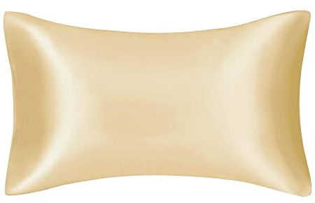 Momme Charmeuse Kissenbezug aus 100 % Maulbeerseide, beidseitig aus Seide, hypoallergen, für die Gesundheit der Haut mit verstecktem Reißverschluss (Gold, Standard (50 x 75 cm))
