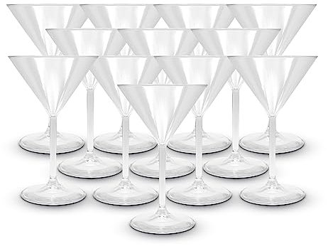 DOJA Barcelona | Vasos Plastico Martini | Transparente | Pack 12 | Copas de Martini Plastico Duro Reutilizable | Vasos Policarbonato Transparente | Vaso Martini Plastico, Cocktail Reutilizables