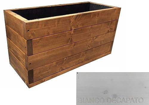 TOTAL WOOD 2012, Jardinera de Madera para Plantas, con Vaina Interior, Modelo Melissa en Abeto Impregnado, Artesanal para Exterior, Made in Italy, También a Medida (100x40x50, Blanco decapado)