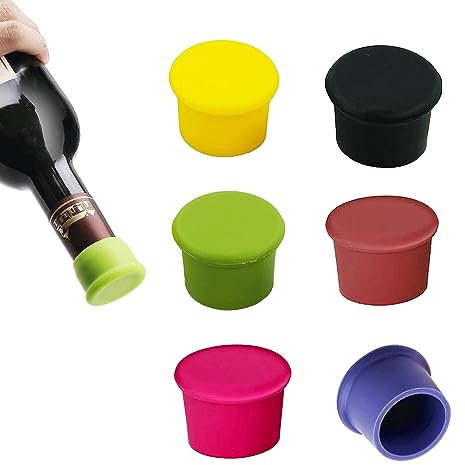 6 Pcs Silicone Bottle Caps Reusable Leak-Proof Seal to Keep Fresh Wine Bottle Stoppers for Wine Beer Champagne Stopper Cap Wine Bottle Cap for Hiking Camping Picnic