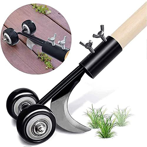 GCCSSBXF Herramienta para quitar malas hierbas con ruedas, eficiente y fácil de usar, desbrozadora con mango para deshierbar grietas, limpieza de jardín, ideal para losas, bloques, pavimentos, patio,