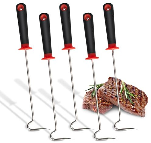 5 ganchos giratorios de acero inoxidable para barbacoa, asas antideslizantes, accesorios para parrilla de barbacoa y ahumador para asar costillas, filetes, salchichas de pollo