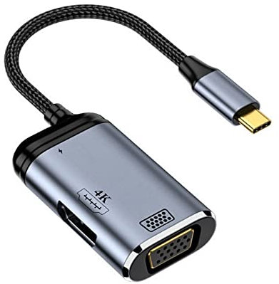 ZZjingli Y001 Câble Adaptateur Audio USB-C/Type-C vers VGA+HDMI+USB-C/Type-C 3 en 1