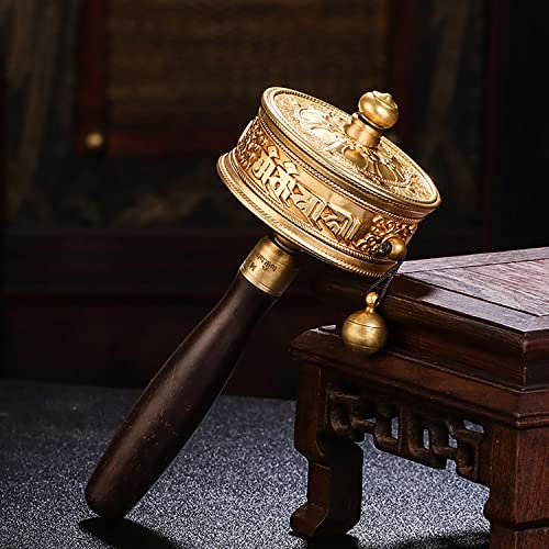 UNbit Roue de prière en cuivre Pur à manivelle de Style tibétain for la secte secrète tibétaine, Grande Roue de prière Gratuite, Tara Avalokitesvara Verte, D Prière