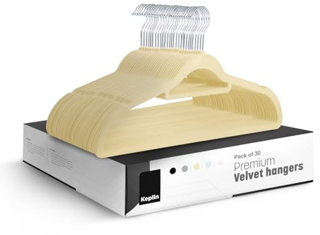 KEPLIN Sammetshängare 30-pack (45 cm) – tunna halkfria klädrockshängare med slipstång och 360 graders krok för hemförvaring, hållbara, robusta och utrymmesbesparande garderobsorganisatörer för