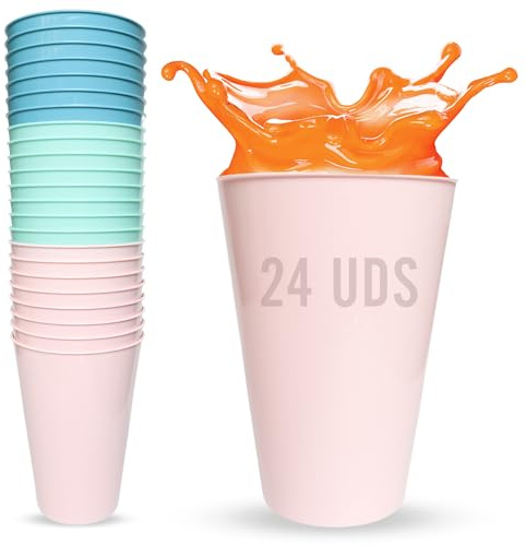 Mypicompany. Vasos Plastico Duro, 24 Unidades. Vasos de Colores en Tono Pastel de 450 Ml Libres de BPA. (PASTEL, 24)