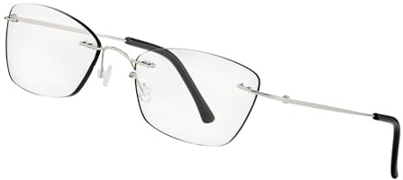 LEXXOO Rahmenlose Lesebrille Schwarz-Weiss, +2,0 dpt, Metallbügel | Rahmenlose Fassung mit Metallbügeln, kratzfeste Acrylgläser mit Schutzlack, Bügelbreite anpassbar für jeden Gesichtstyp