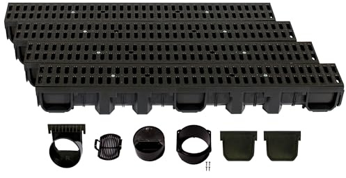 ScarMaxx - A15 - Entwässerungsrinne Set - 13 x 400 x 11,5 cm - Bodenrinne - Regenwasser Ablauf - Abfluss mit Gitter - Drainagekanal - Kunststoff - mit Stegrost Classic Schwarz