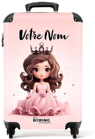 NoBoringSuitcases.com® Children's Luggage Kids Suitcase Girls - Personalised Hand Luggage on Wheels - Cabin Suitcase - Princess Pink Dress - 55x40x20cm - Lightweight Hard Shell Trolley - 20 - 10kg