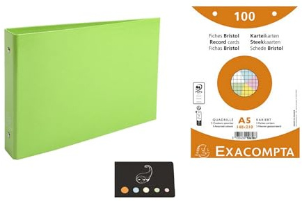 Blumie Shop Mappe für Karten + 100 Karteikarten Bristol A5 kariert perforiert farbig sortiert + 1 Karteikarte Blumie (Apfelgrün)