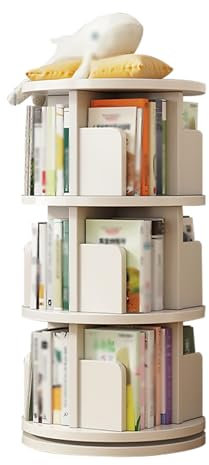 ZYZSY Drehbares 360° Bücherregal, Drehbar Massiv Drehregal, Bücherregal für kleinen Raum, bodenstehendes Aufbewahrungsregal, Für Schlafzimmer, Wohnzimmer(Color:White,Size:40x91cm/16x36in)
