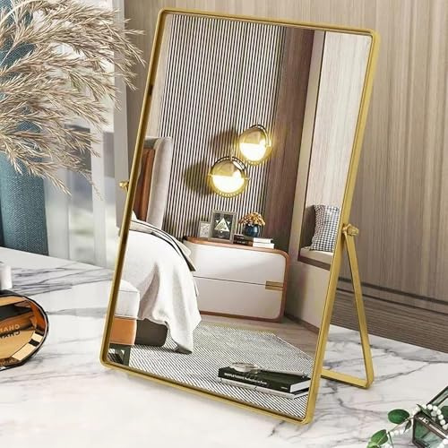 Gosider Schminkspiegel Gold Rechteckiger Tischspiegel mit Metallrahmen Tragbarer Eitelkeitstischspiegel 90°Einseitig hochauflösender Schminkspiegel für Kommode Wohnzimmer Schlafzimmer Büro