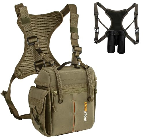 WOLFHUNT Fernglas-Brusttasche Mit Magnetverschluss und Abnehmbarer Entfernungsmesser-Tasche, Camouflage-Bino, Grün, M
