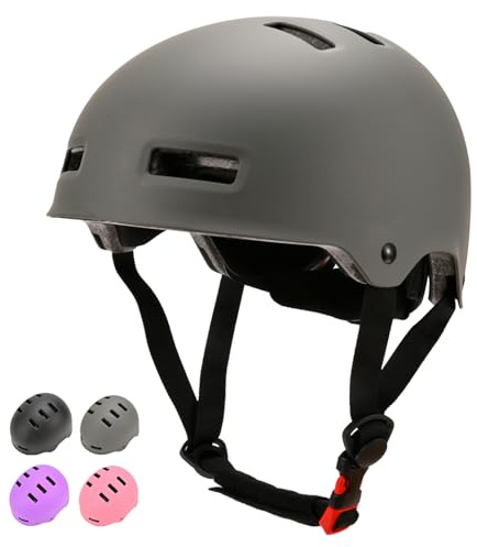 LOKJIJI Verstellbarer Fahrradhelm Skaterhelm für Mädchen Jungen Kinder Jugend Erwachsene, Kinder Schutzhelme für Multi-Sportarten Fahrrad Skateboard Skaten, Grau, M
