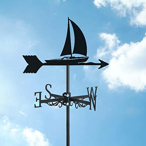 Wetterfahne mit Segelboot-Schiff-Ornament, Garten, Metall, Wetterfahne, Bootsform, Messwerkzeug, Garten, Hof, Richtungsanzeige, einfach zu montieren, B