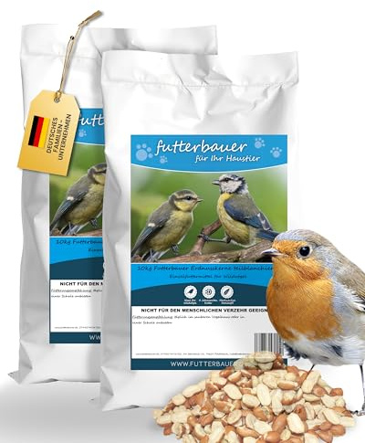 Futterbauer Erdnüsse teilblanchiert 2 x 10kg, Ambrosia-kontrolliertes Vogelfutter, für Wildvögel, Energiereiches Streufutter