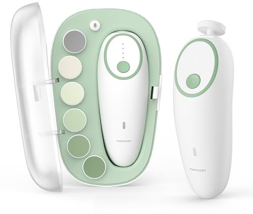 Momcozy Baby Nail File Electric, Gentle Baby Nail Trimmer Electric Rechargeable, Baby Nail Clipper Electric, 360° Fog LED Gentle Light, 7 Grinding Head Replacement Pads