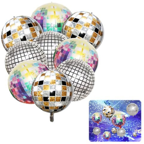 9 Stück Discokugel Luftballon - 22 Zoll 4D Discokugel Deko, Bunte Disco-Folienballons,Mehrfarbige Ballons Geburtstag für 70 80 90er Jahre Disco Deko Party Geburtstag Party Abschlussfeier Dekoration