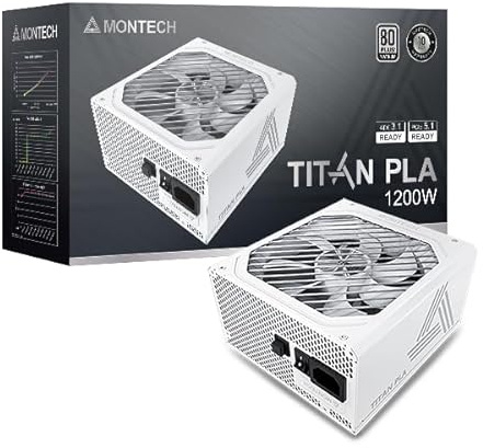 Montech Titan PLA 1200W High-End ATX Gaming Power Supply - 80 Plus Platinum & Cybenetics Platinum - Fully Modular - ATX 3.1 & PCIe 5.1 Ready -10 Years Coverage - White