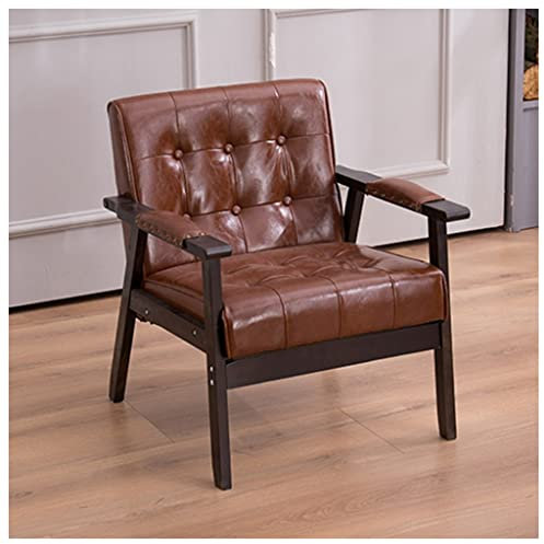 Mid Century Moderner Ledersessel mit Flügelrücken-Design und stilvollen Knopfdetails, ideal für Wohnzimmer, Esszimmer, Schlafzimmer oder Empfangsraum