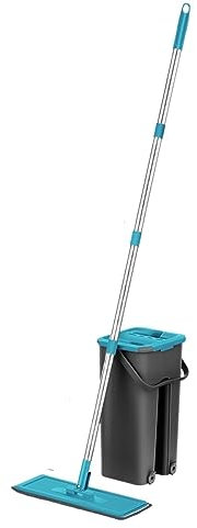 Set di mocio e secchio per pavimenti piatti con funzionamento a mani libere per sistema di pulizia professionale della casa, ideale per cucina, camera da letto, soggiorno, soluzione facile per la