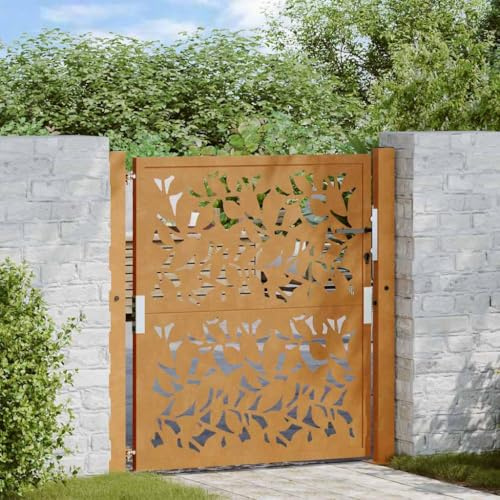 Brokky 4100964 Garden Gate 105x105 cm Weathering Steel Leaf Design Garden Gates High galvanised wrought iron metal swing gate