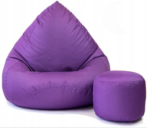 Slevobox Sitzsack mit Hocker Violett 112x82x82 cm - XXL Sitzsack Erwachsene mit Füllung - Schlafzimmer und Wohnzimmer Möbel - Indoor Sitzsäcke Wasserdicht - Lounge Sessel - Bean Bag