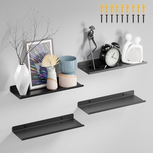 PAVSTINE Wandregal Metall, 4 STÜck Schweberegal 30 cm Breit, Regal Schwarz | Schwebendes Bücherregal, Bilderleiste, Home Decoration Wall Shelf für Wohnzimmer, Küche, Schlafzimmer, Büro