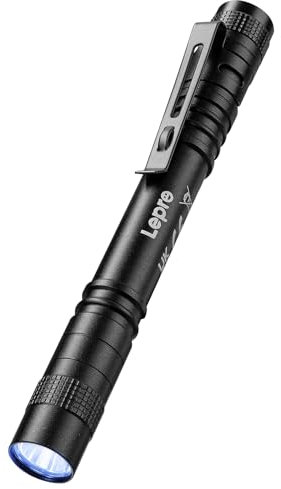 Lepro 365nm UV Torch, Ultraviolet Flashlight, Pen Torch with Clip, High UV Purity, Small Ultraviolet Light Powered by 2 AAA Batteries (Not Included), Black Light Detector for Pet Urine,Invisible Stain